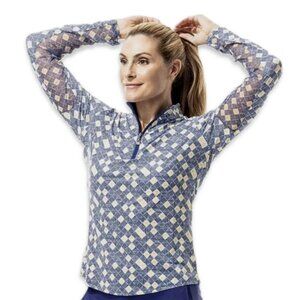 San Soleil 1/4 Zip Top Womens Large Navy UV 50 Mesh Long Sleeve Pullover